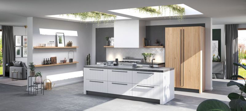 Rotpunkt Küche hell mit Holz